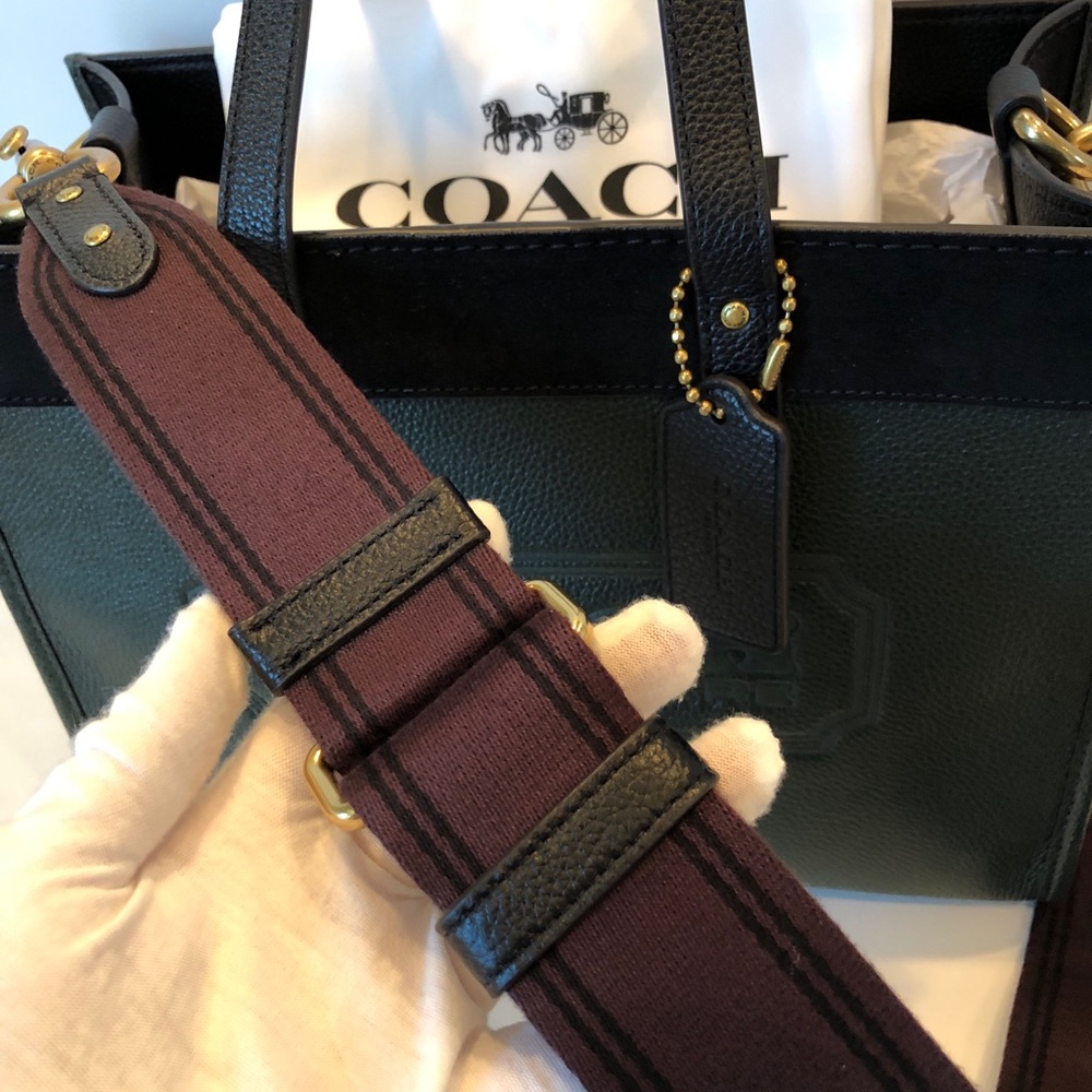 NWT Coach Leather Field Tote 30 In Colorblock With Coach Badge-Amazon Green Mult - Picture 9 of 12